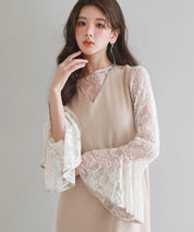 総レースブラウスとワンピースの2点セットsdp0271 ベージュ