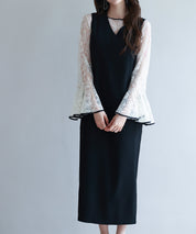 総レースブラウスとワンピースの2点セットsdp0271 ブラック