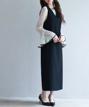 総レースブラウスとワンピースの2点セットsdp0271 ブラック