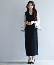 総レースブラウスとワンピースの2点セットsdp0271 ブラック