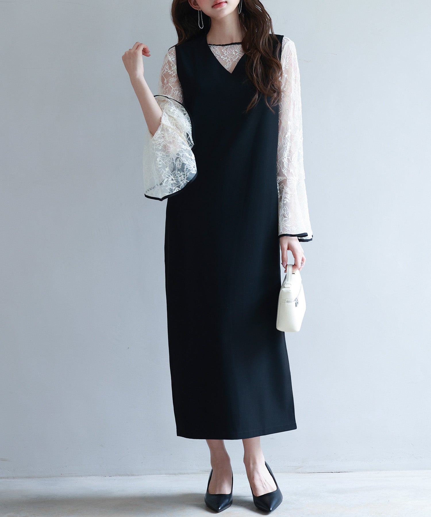 総レースブラウスとワンピースの2点セットsdp0271 ブラック