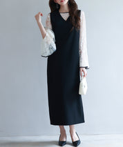 総レースブラウスとワンピースの2点セットsdp0271 ブラック