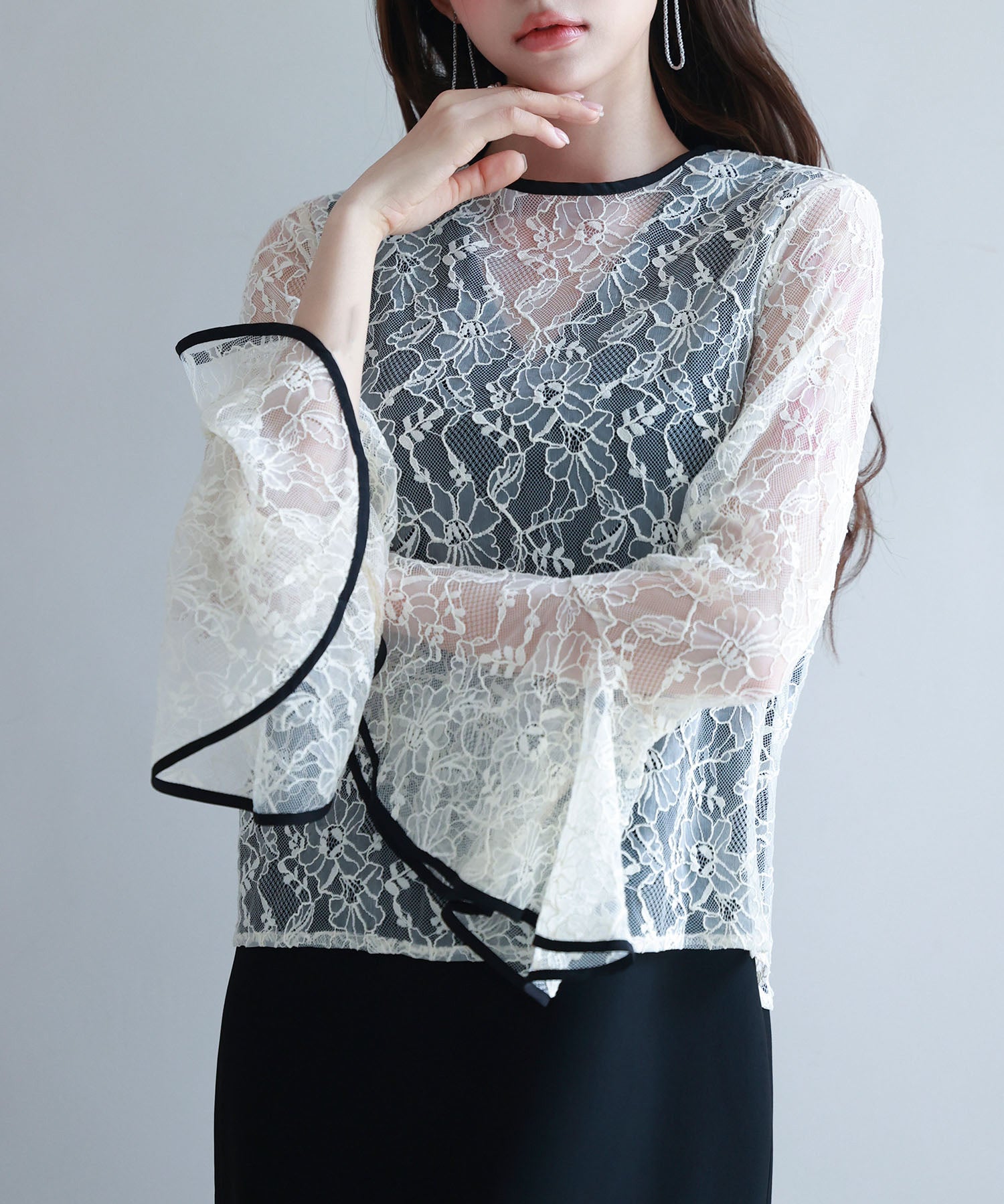 総レースブラウスとワンピースの2点セットsdp0271 ブラック