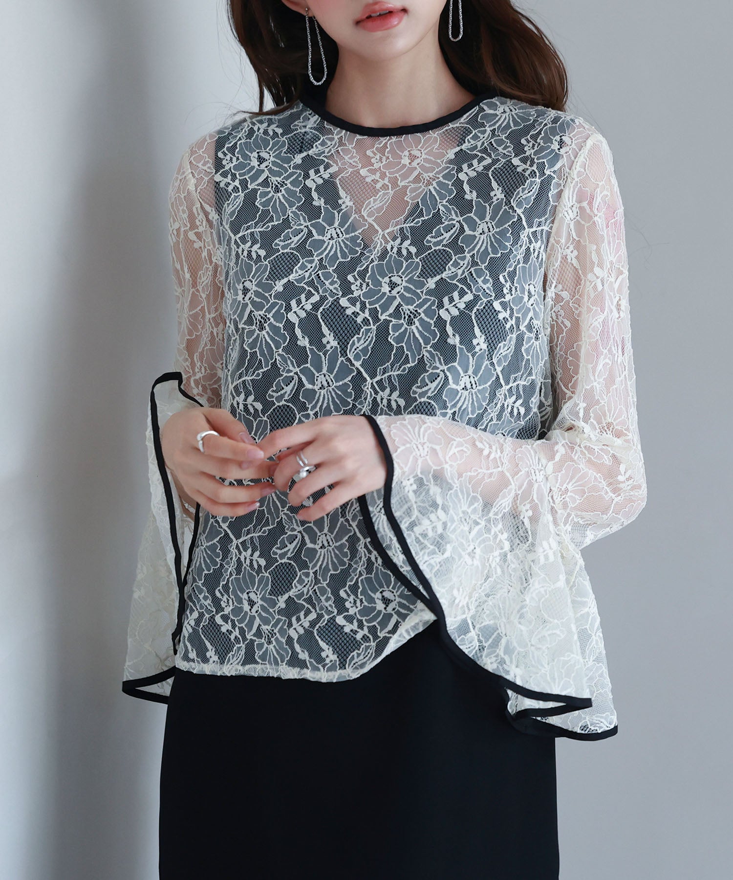 総レースブラウスとワンピースの2点セットsdp0271 ブラック