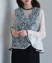 総レースブラウスとワンピースの2点セットsdp0271 ブラック