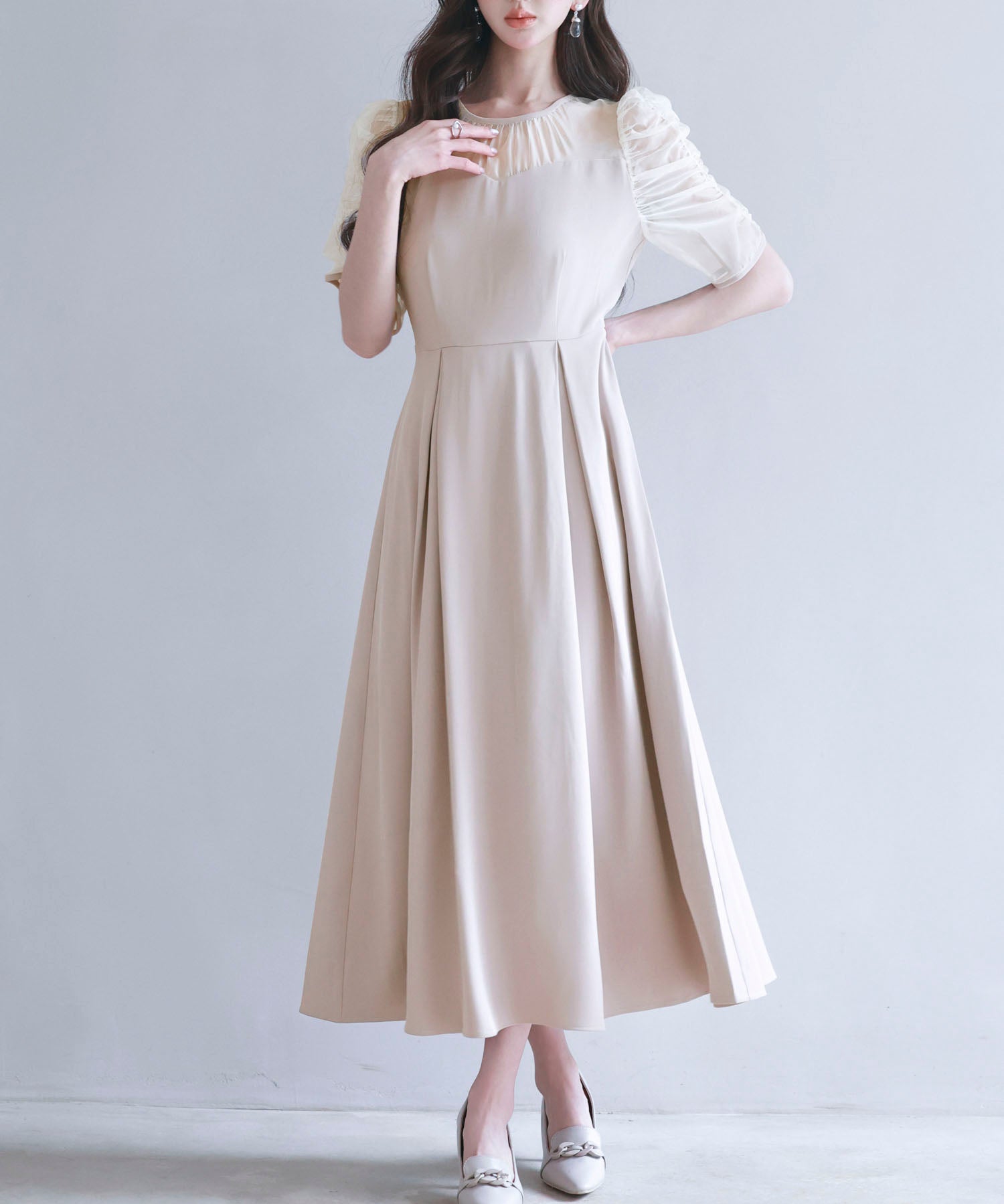 異素材ドッキングビスチェ風ワンピースsdp0272 ベージュ