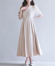 異素材ドッキングビスチェ風ワンピースsdp0272 ベージュ