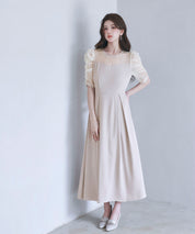 異素材ドッキングビスチェ風ワンピースsdp0272 ベージュ