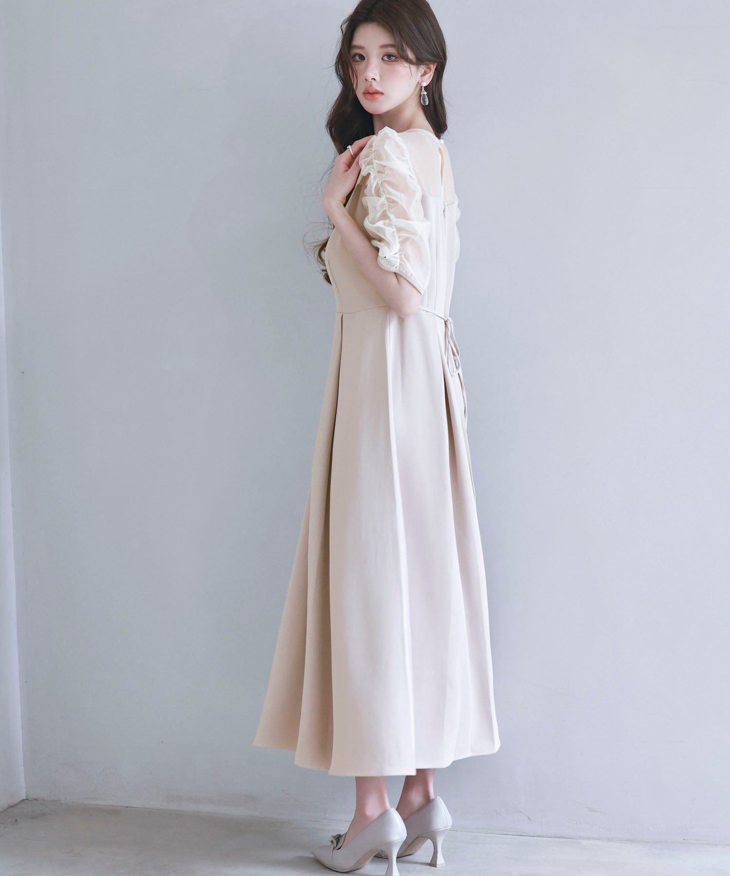 異素材ドッキングビスチェ風ワンピースsdp0272 ベージュ