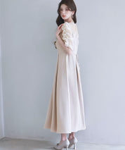 異素材ドッキングビスチェ風ワンピースsdp0272 ベージュ