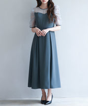 異素材ドッキングビスチェ風ワンピースsdp0272 チャコール