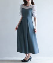 異素材ドッキングビスチェ風ワンピースsdp0272 チャコール