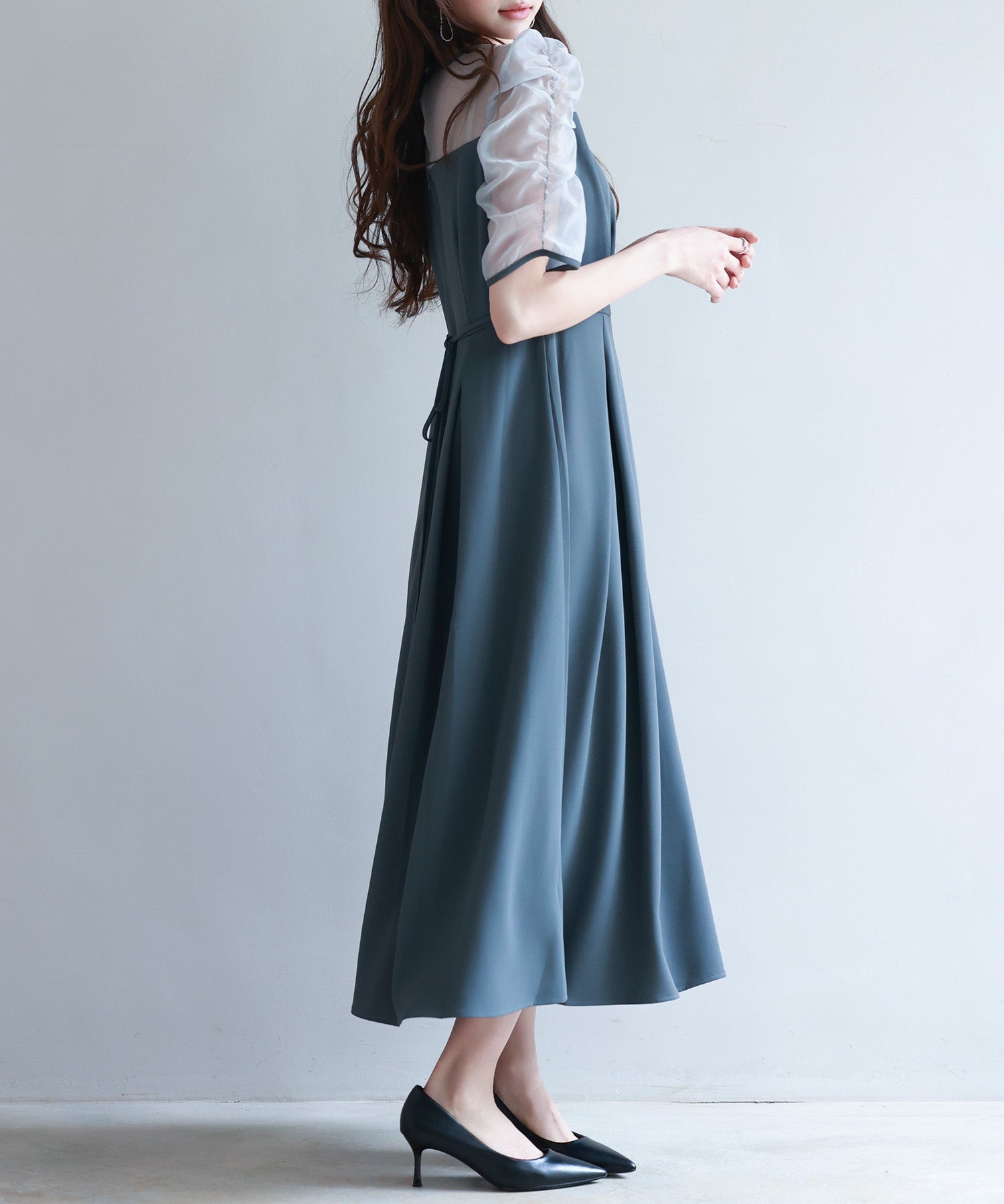 異素材ドッキングビスチェ風ワンピースsdp0272 チャコール