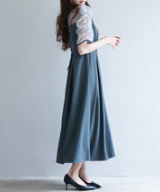 異素材ドッキングビスチェ風ワンピースsdp0272 チャコール