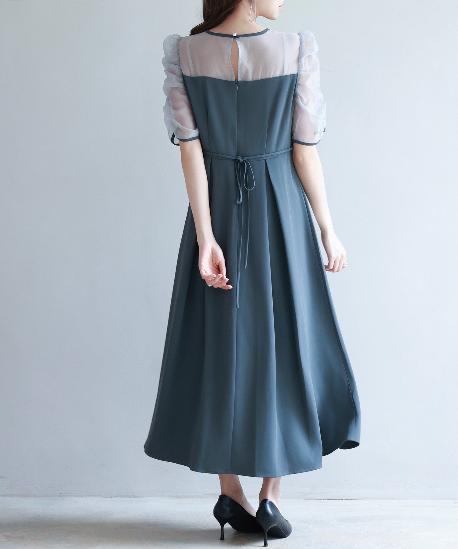 異素材ドッキングビスチェ風ワンピースsdp0272 チャコール