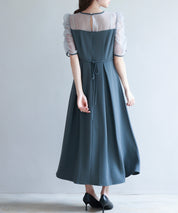 異素材ドッキングビスチェ風ワンピースsdp0272 チャコール