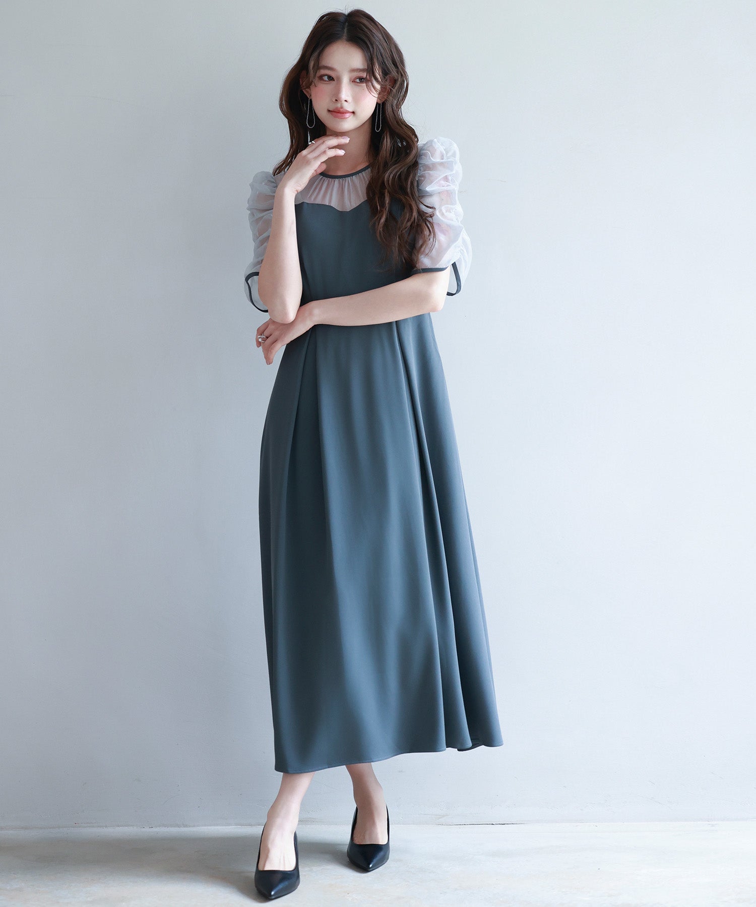 異素材ドッキングビスチェ風ワンピースsdp0272 チャコール