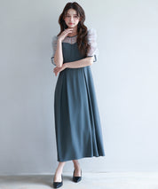 異素材ドッキングビスチェ風ワンピースsdp0272 チャコール