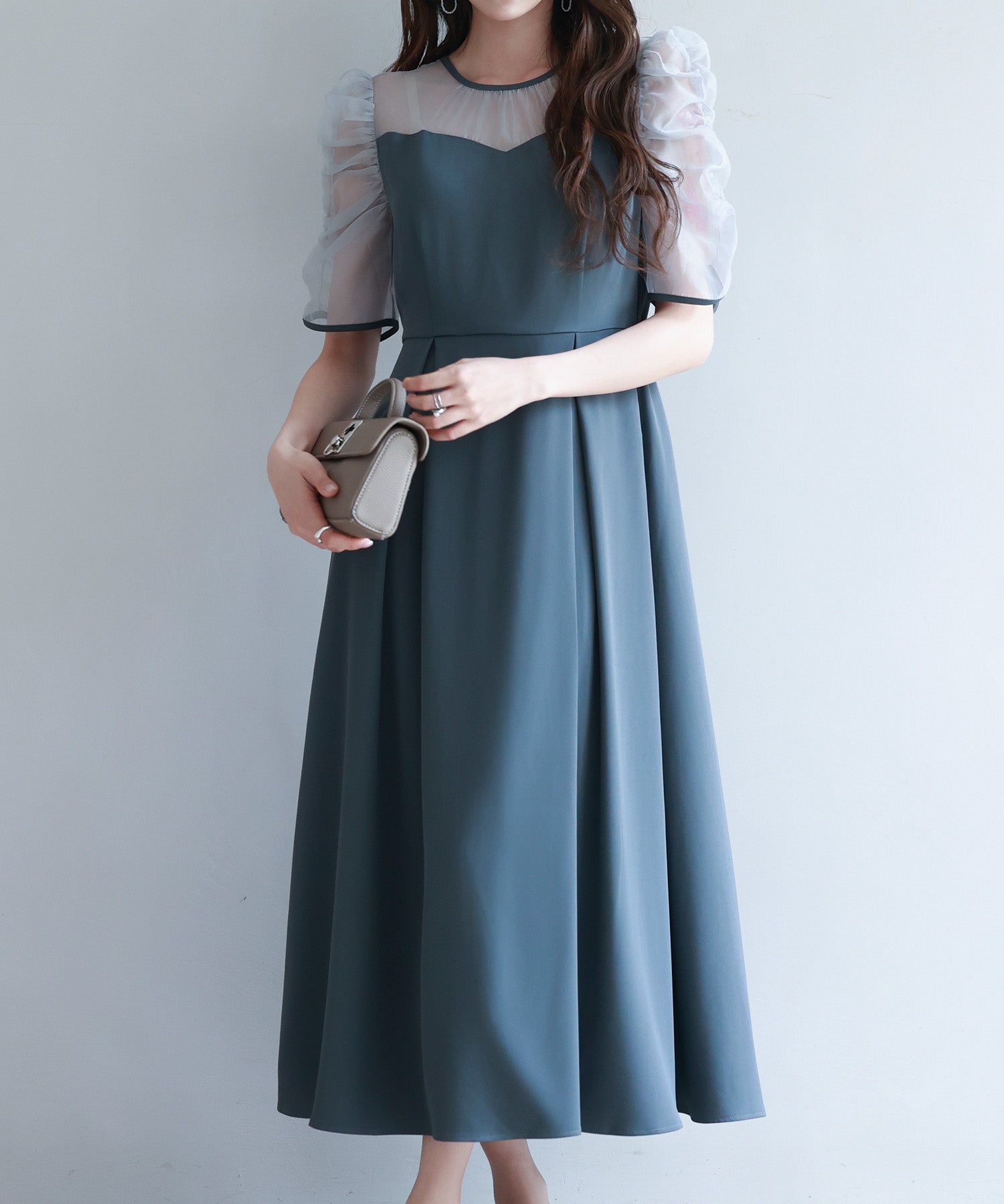 異素材ドッキングビスチェ風ワンピースsdp0272 チャコール