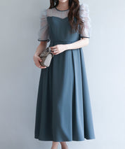 異素材ドッキングビスチェ風ワンピースsdp0272 チャコール