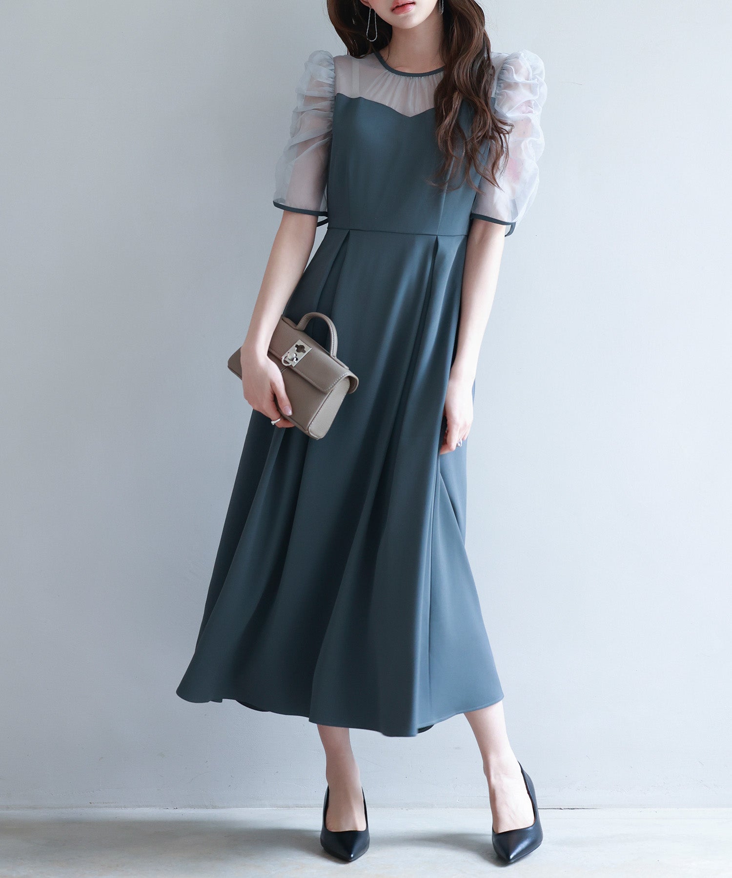 異素材ドッキングビスチェ風ワンピースsdp0272 チャコール