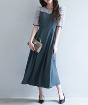 異素材ドッキングビスチェ風ワンピースsdp0272 チャコール