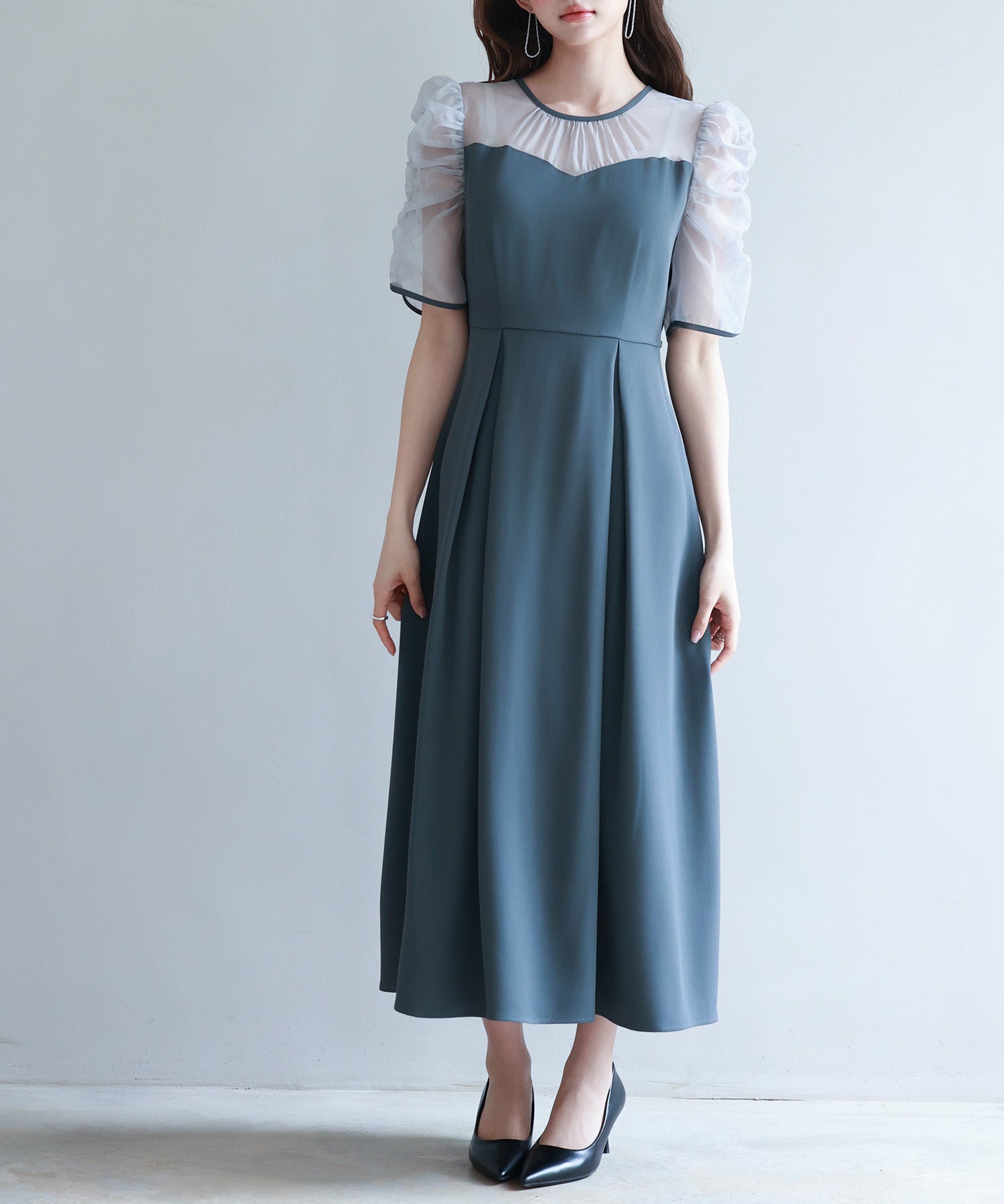 異素材ドッキングビスチェ風ワンピースsdp0272 チャコール