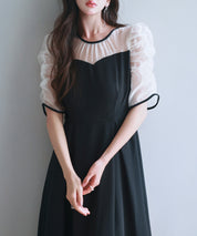 異素材ドッキングビスチェ風ワンピースsdp0272 ブラック