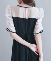 異素材ドッキングビスチェ風ワンピースsdp0272 ブラック