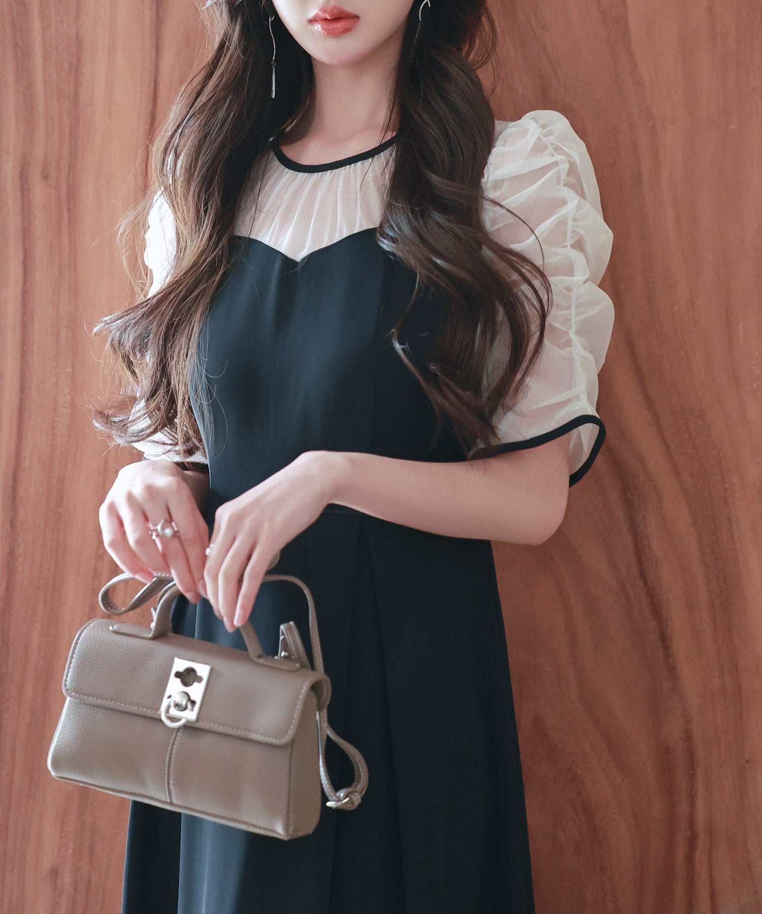 異素材ドッキングビスチェ風ワンピースsdp0272 ブラック