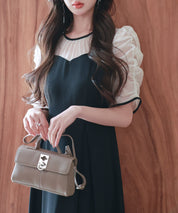 異素材ドッキングビスチェ風ワンピースsdp0272 ブラック