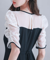 異素材ドッキングビスチェ風ワンピースsdp0272 ブラック