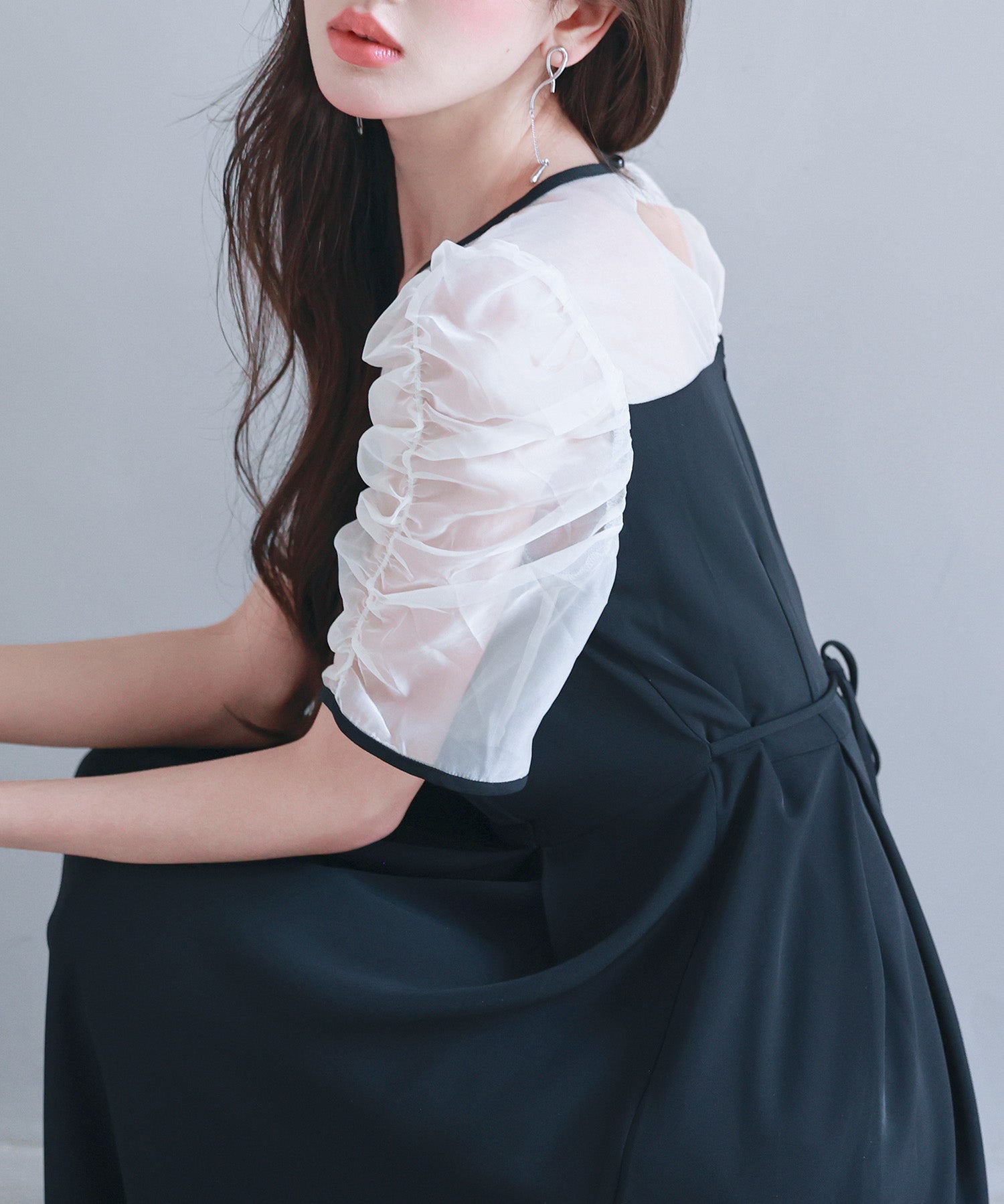 異素材ドッキングビスチェ風ワンピースsdp0272 ブラック