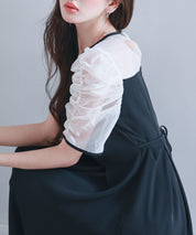 異素材ドッキングビスチェ風ワンピースsdp0272 ブラック