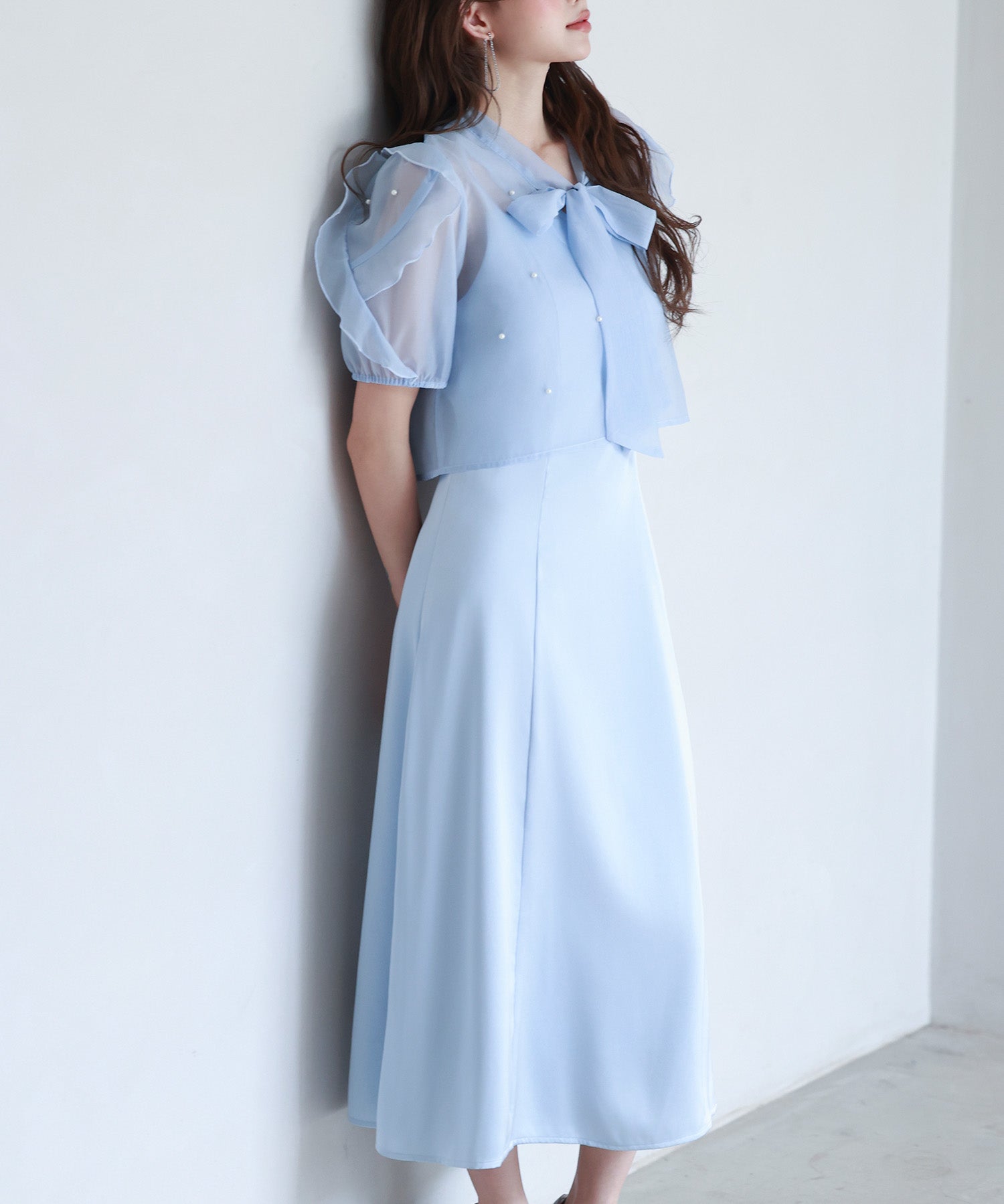 【前後2way】キャミワンピースとブラウス2点セットsdp0273 ブルー