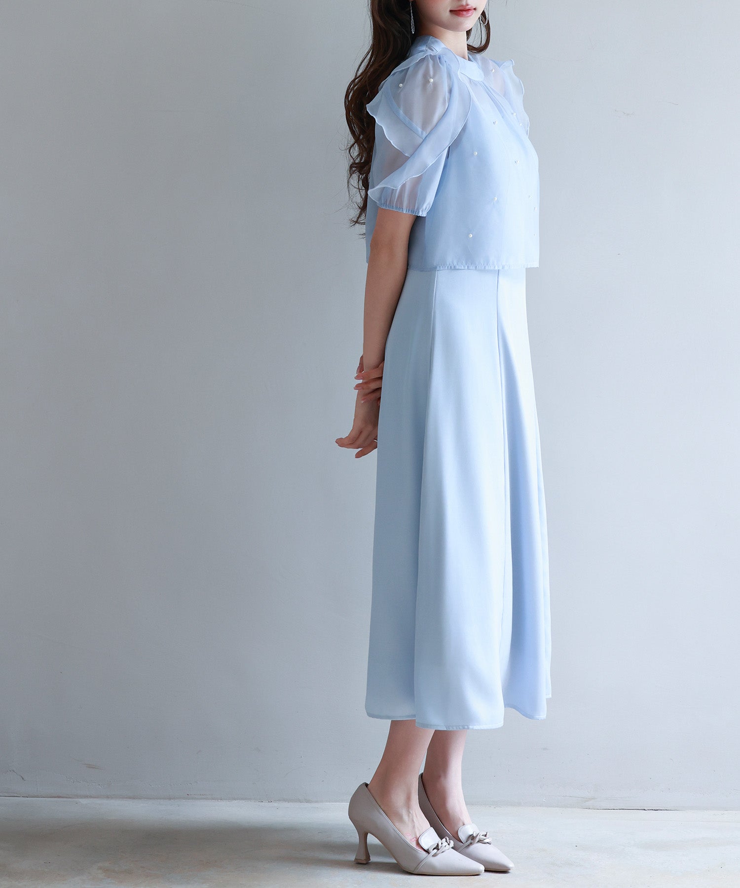 【前後2way】キャミワンピースとブラウス2点セットsdp0273 ブルー