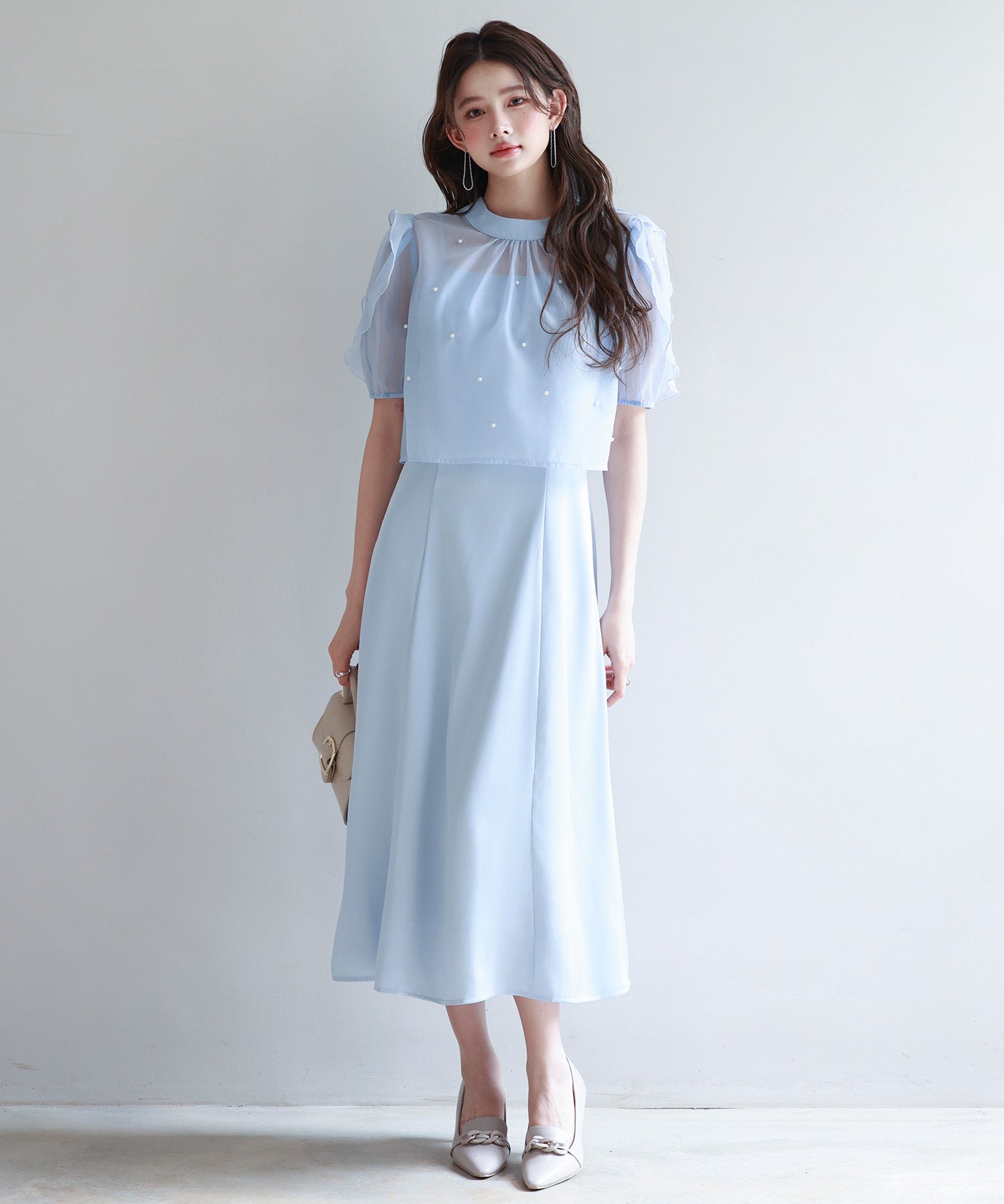 【前後2way】キャミワンピースとブラウス2点セットsdp0273 ブルー