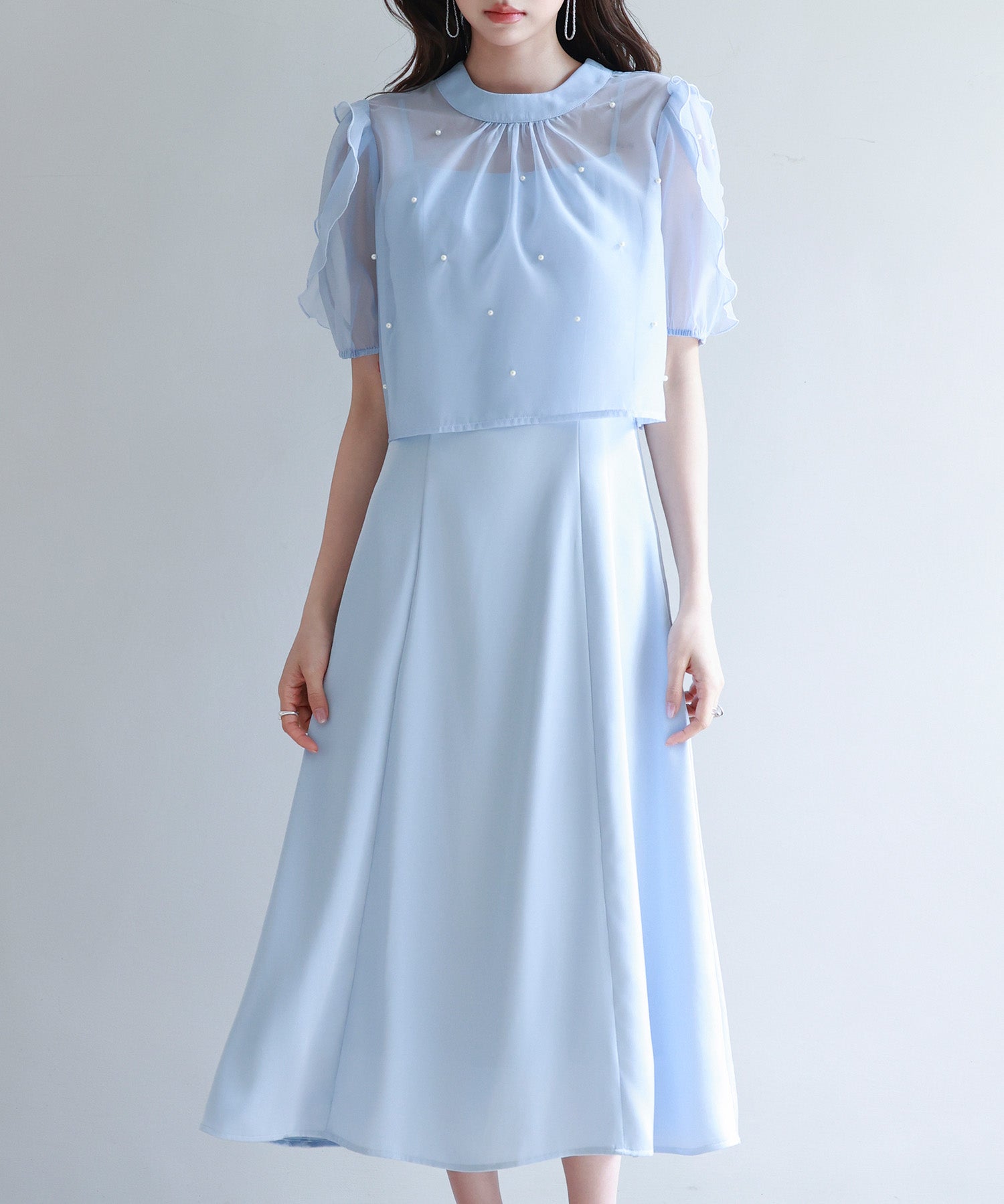 【前後2way】キャミワンピースとブラウス2点セットsdp0273 ブルー