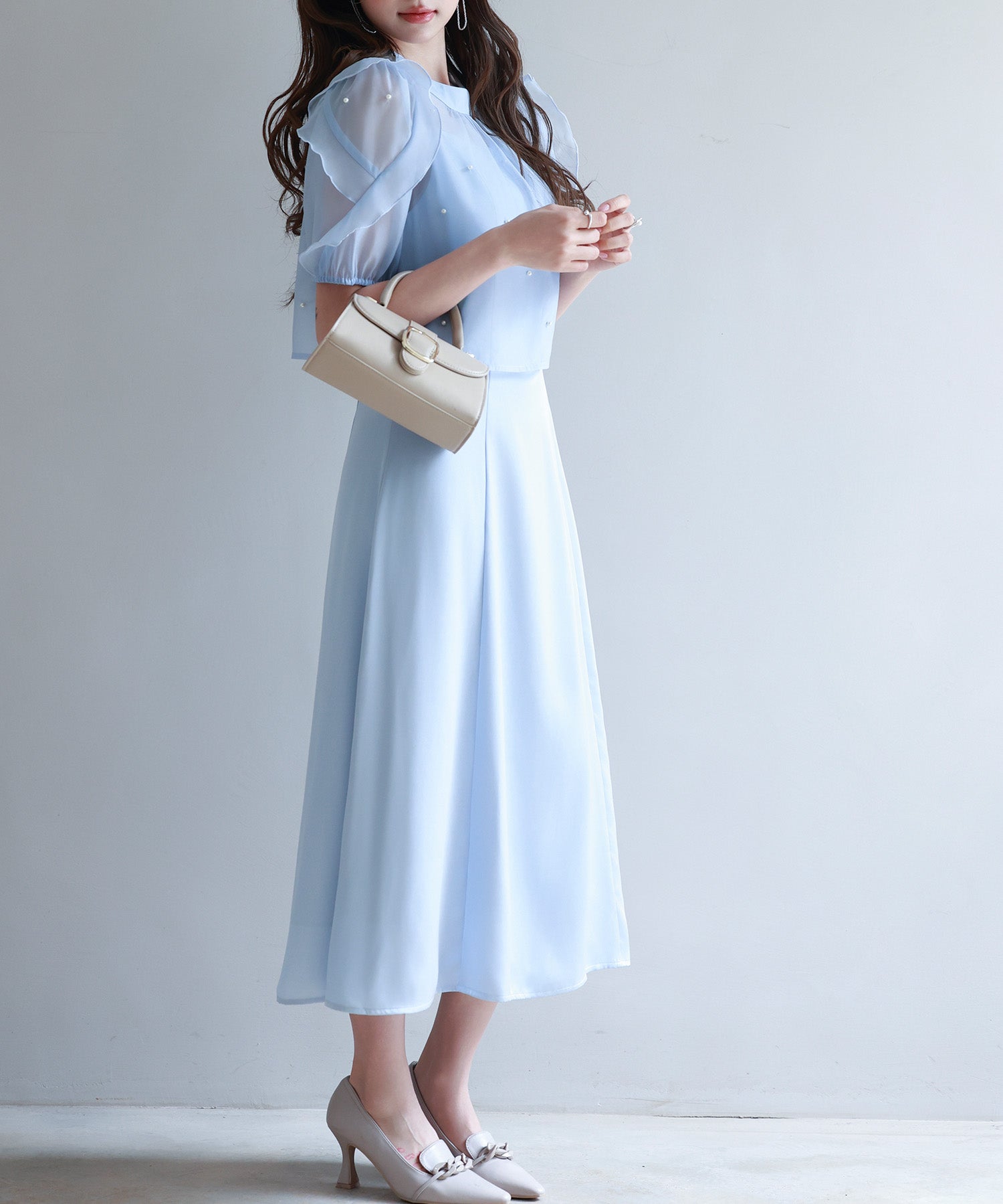 【前後2way】キャミワンピースとブラウス2点セットsdp0273 ブルー