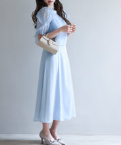 【前後2way】キャミワンピースとブラウス2点セットsdp0273 ブルー