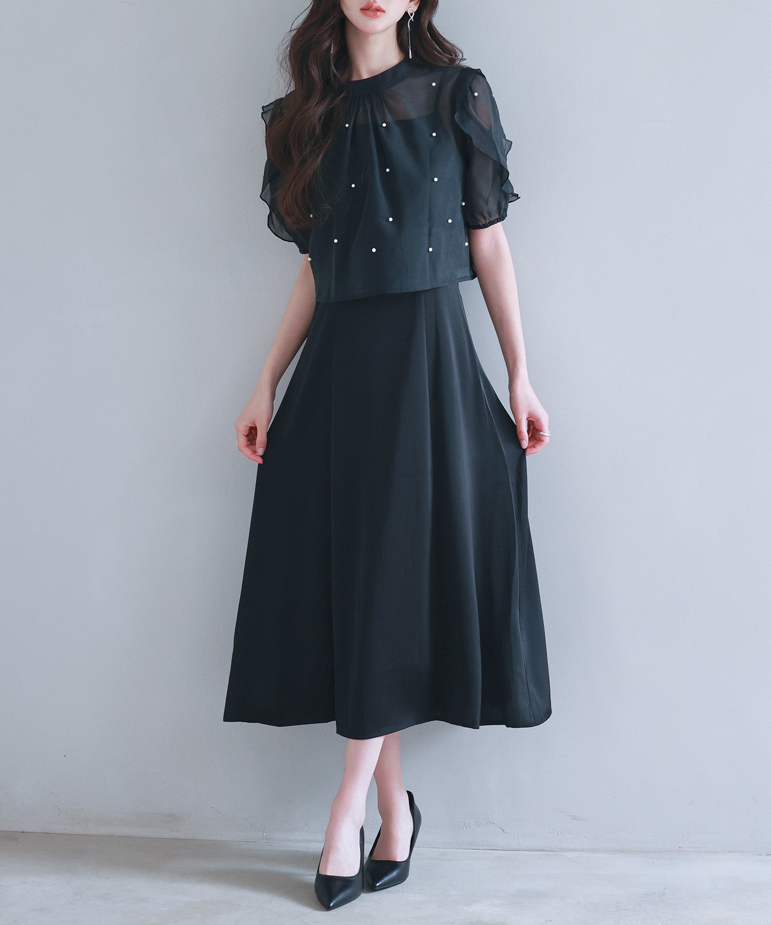 【前後2way】キャミワンピースとブラウス2点セットsdp0273 ブラック