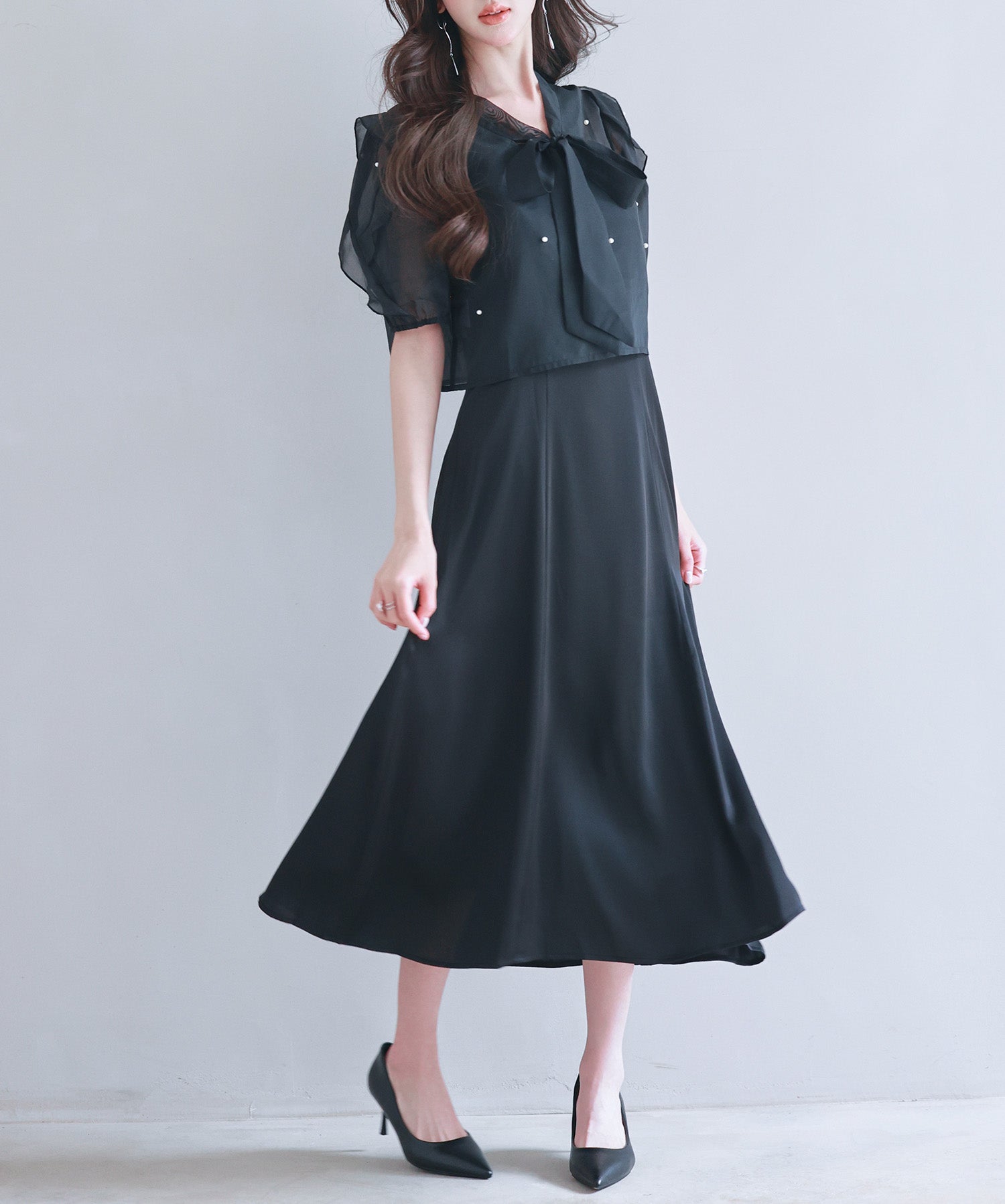 【前後2way】キャミワンピースとブラウス2点セットsdp0273 ブラック