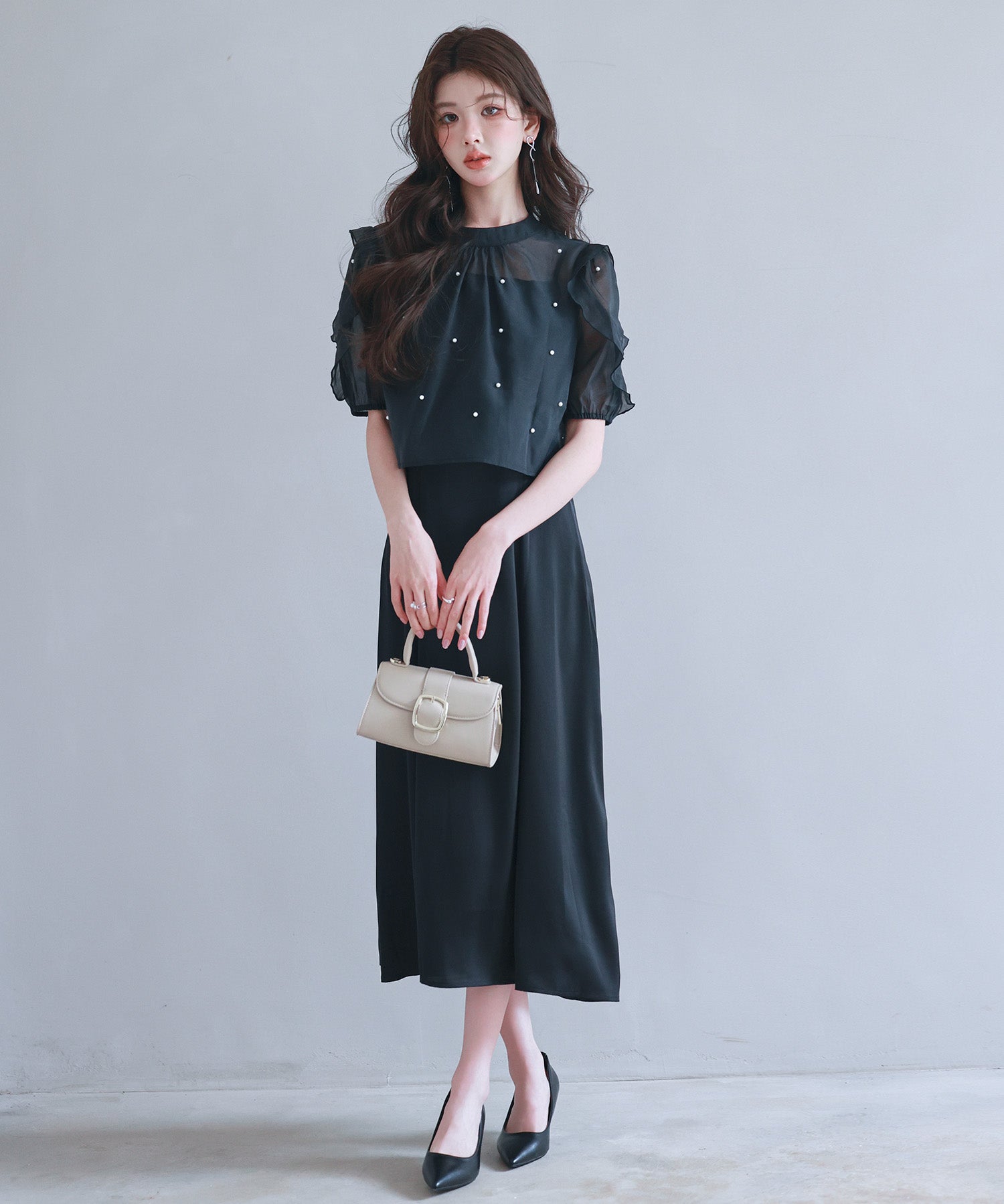 【前後2way】キャミワンピースとブラウス2点セットsdp0273 ブラック