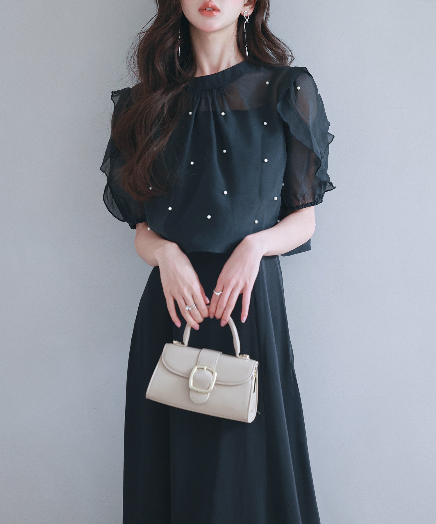 【前後2way】キャミワンピースとブラウス2点セットsdp0273 ブラック