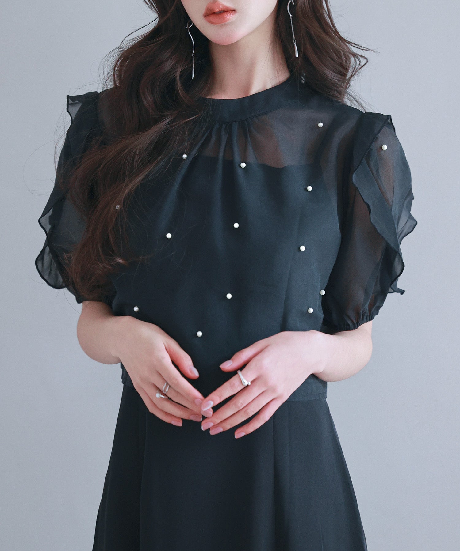 【前後2way】キャミワンピースとブラウス2点セットsdp0273 ブラック