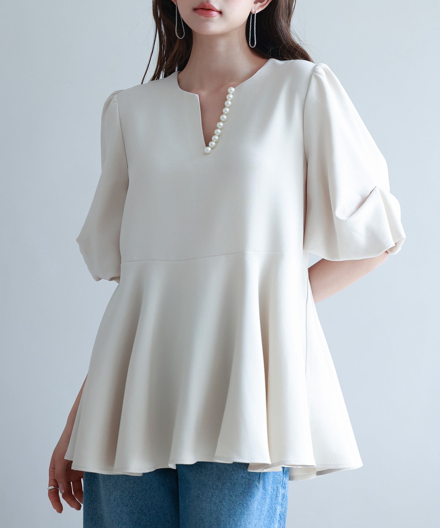 パール付きキーネックブラウスsdp0275-102-14