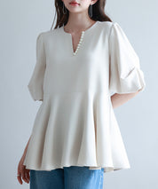 パール付きキーネックブラウスsdp0275-102-14