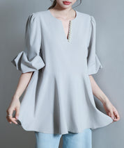 パール付きキーネックブラウスsdp0275-102-18