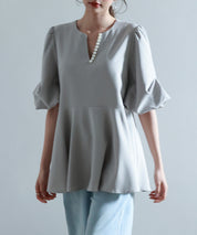 パール付きキーネックブラウスsdp0275 グレー