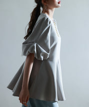 パール付きキーネックブラウスsdp0275 グレー